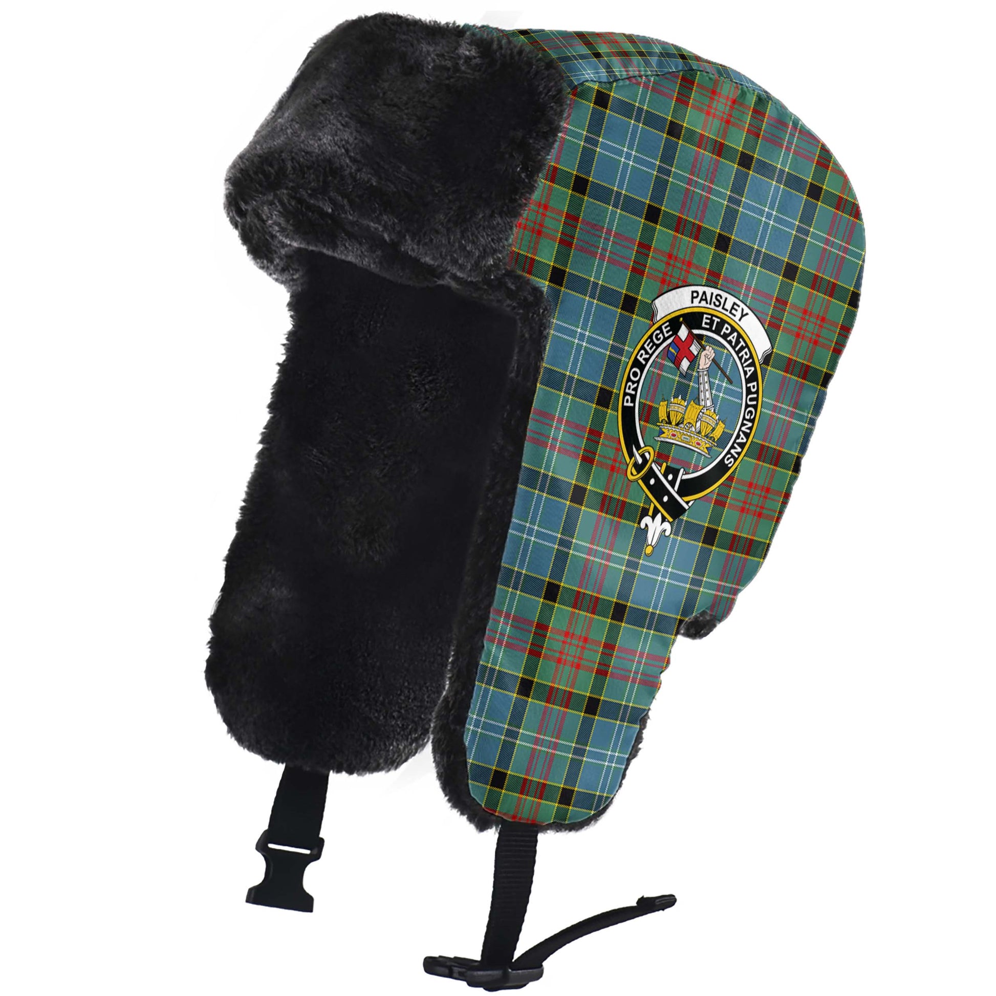 Paisley Tartan Winter Trapper Hat with Family Crest - Tartanvibesclothing