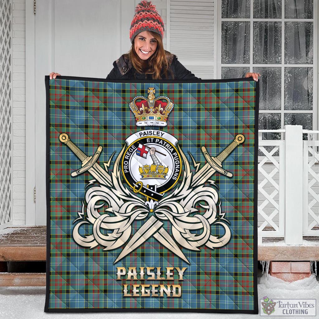 Tartan Vibes Clothing Paisley Tartan Quilt with Clan Crest and the Golden Sword of Courageous Legacy