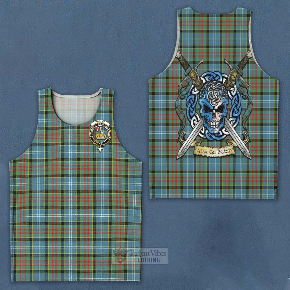 Tartan Vibes Clothing Paisley Tartan Men's Tank Top with Family Crest Celtic Skull Style