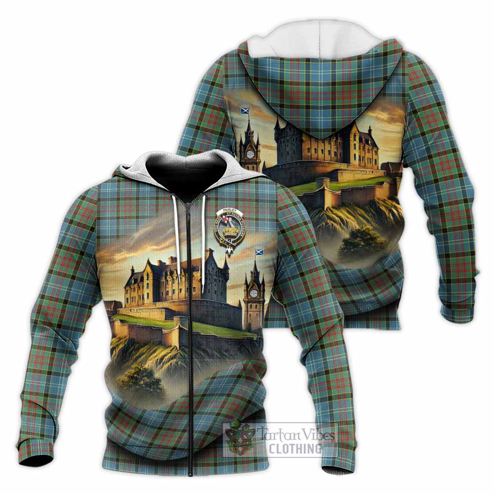 Paisley Tartan Family Crest Knitted Hoodie with Scottish Ancient Castle Style Unisex Knitted Zip Hoodie - Tartan Vibes Clothing