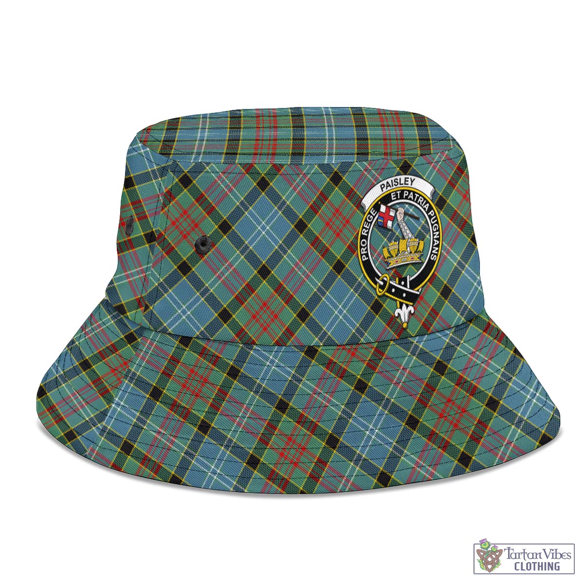 Tartan Vibes Clothing Paisley Tartan Bucket Hat with Family Crest