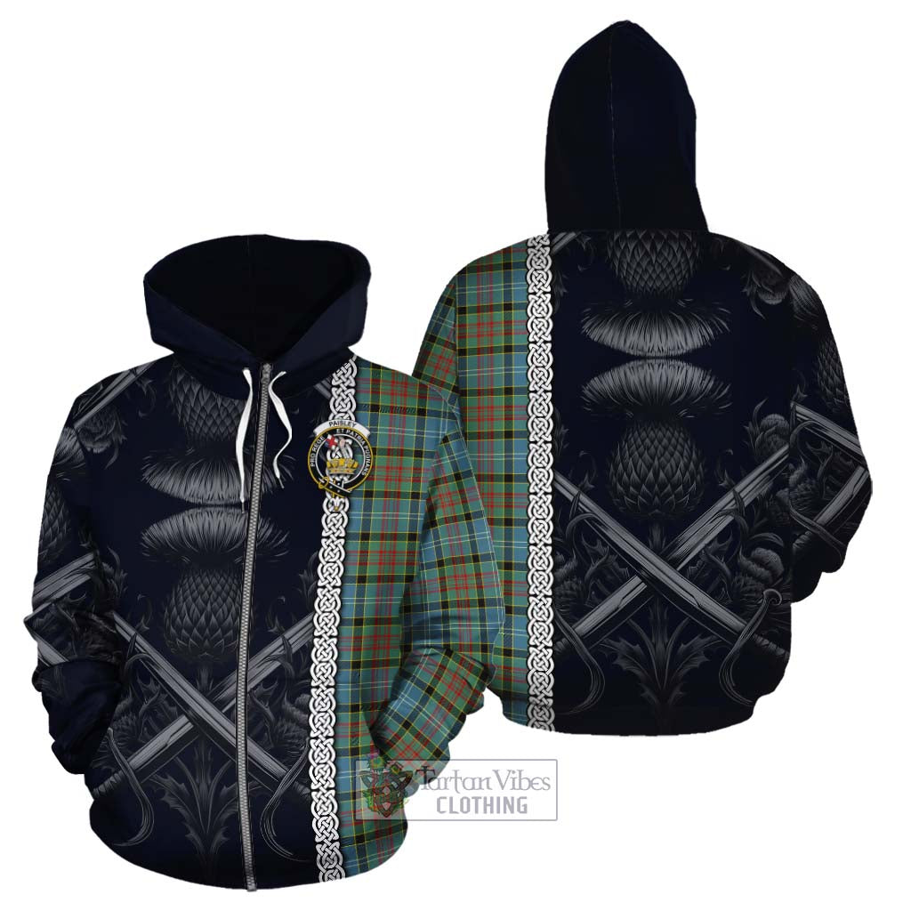 Tartan Vibes Clothing Paisley Tartan Cotton Hoodie with Family Crest Cross Sword Thistle Celtic Vibes