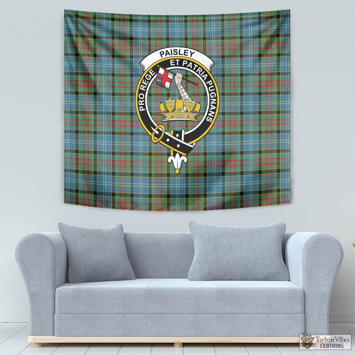 Tartan Vibes Clothing Paisley Tartan Tapestry Wall Hanging and Home Decor for Room with Family Crest