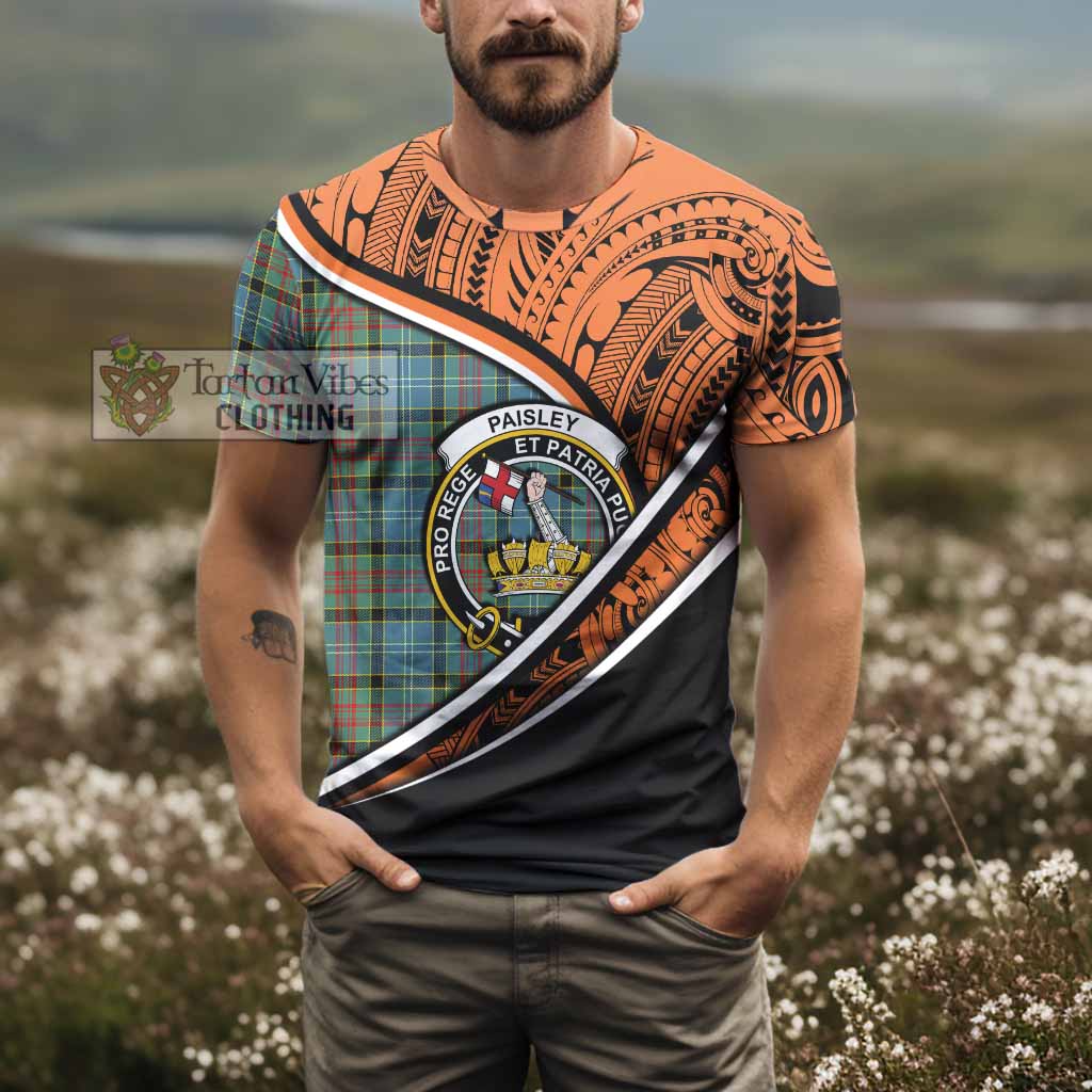 Tartan Vibes Clothing Paisley Crest Tartan T-Shirt with Maori Tattoo Style - Orange Version