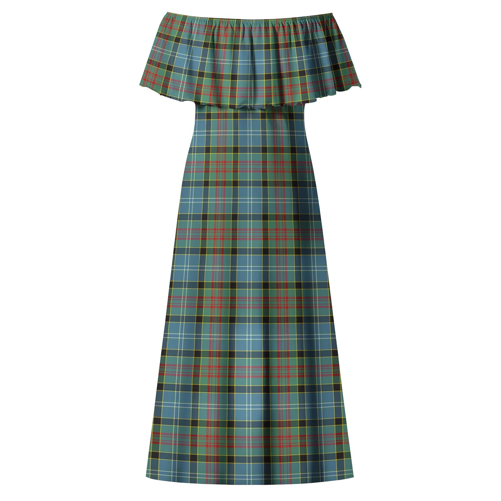 Paisley Tartan Off Shoulder Long Dress - Tartanvibesclothing