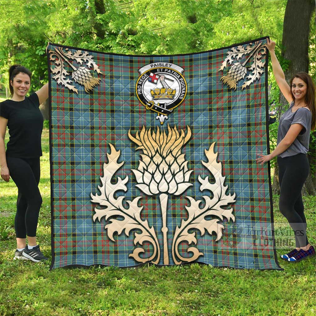 Tartan Vibes Clothing Paisley Tartan Quilt with Family Crest and Golden Thistle Style