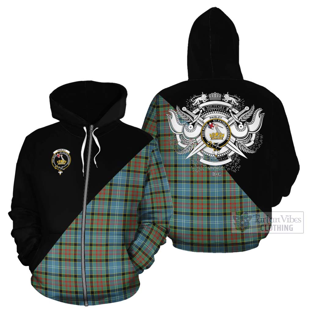 Tartan Vibes Clothing Paisley Tartan Cotton Hoodie with Family Crest and Military Logo Style