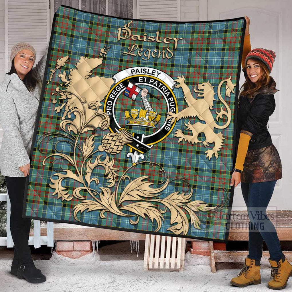 Tartan Vibes Clothing Paisley Tartan Quilt with Family Crest and Scottish Symbol Style