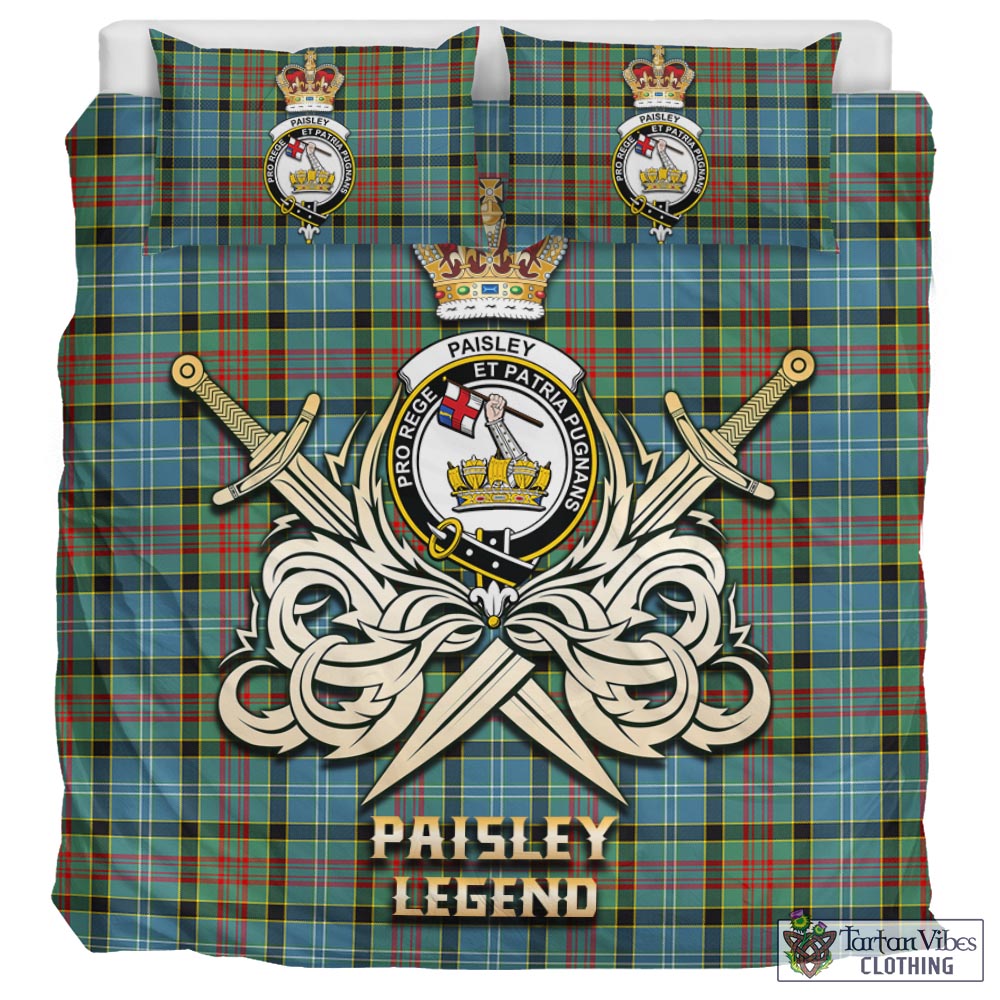 Tartan Vibes Clothing Paisley Tartan Bedding Set with Clan Crest and the Golden Sword of Courageous Legacy