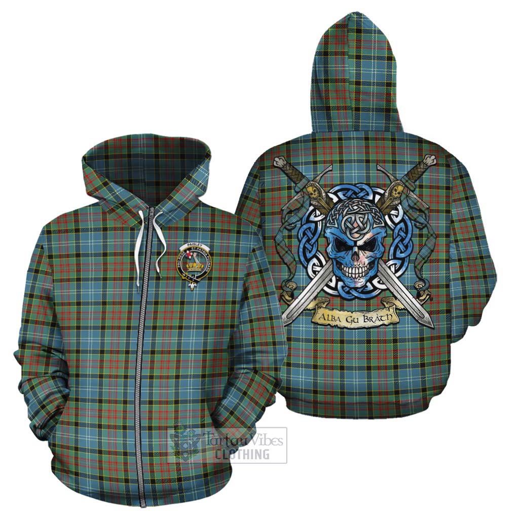 Tartan Vibes Clothing Paisley Tartan Cotton Hoodie with Family Crest Celtic Skull Style