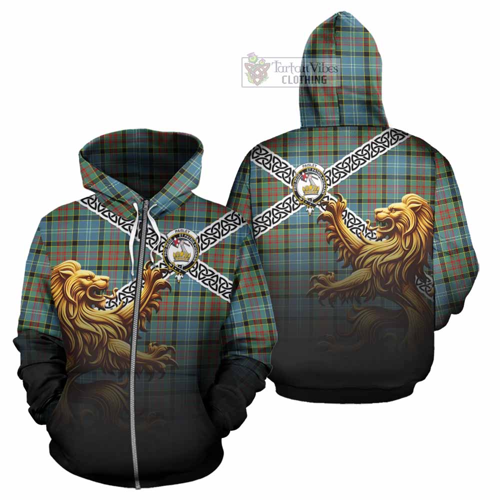 Paisley Crest Tartan Hoodie with Golden Lion Emblem Celtic Style Zip Hoodie - Tartan Vibes Clothing