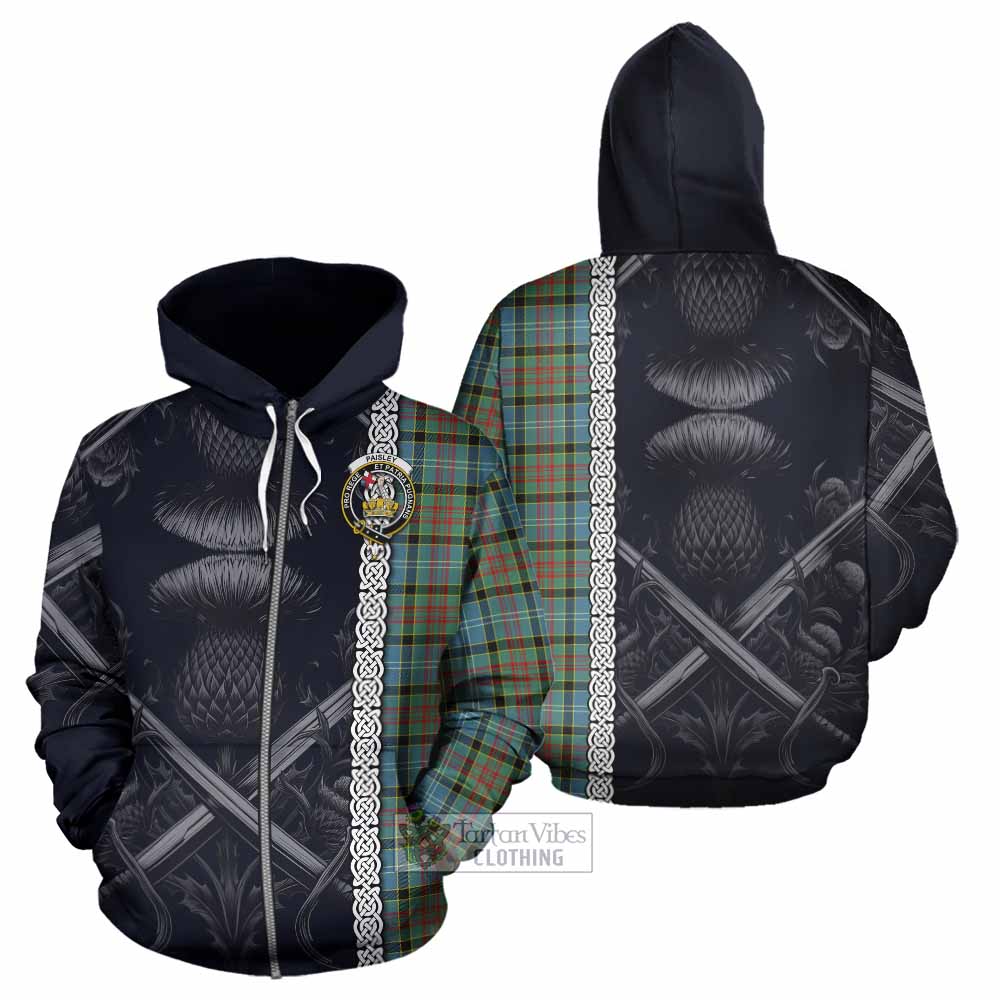 Paisley Tartan Hoodie with Family Crest Cross Sword Thistle Celtic Vibes Zip Hoodie - Tartan Vibes Clothing