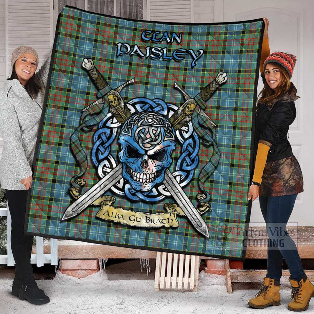 Tartan Vibes Clothing Paisley Tartan Quilt with Celtic Skull Alba Gu Brath Style