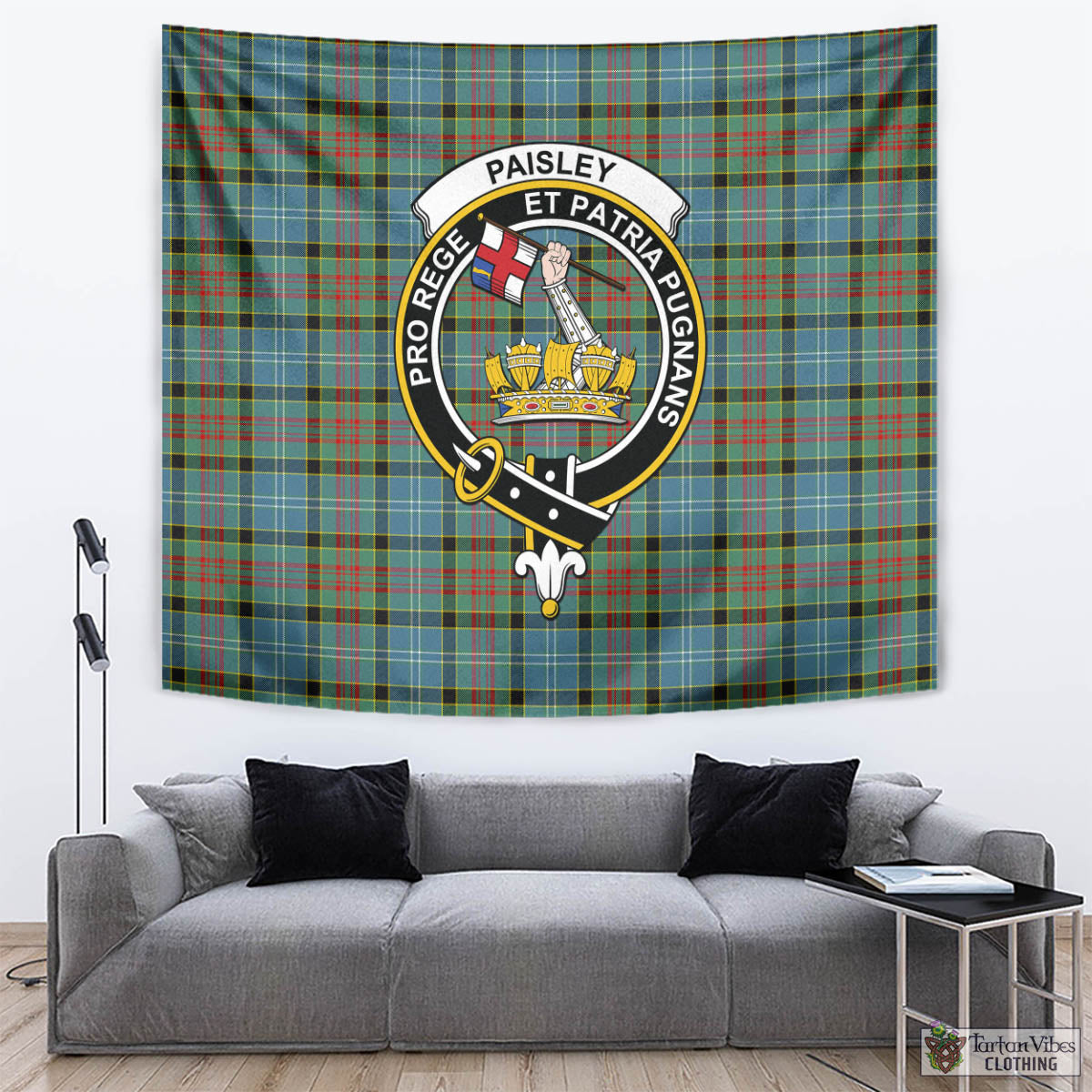 Tartan Vibes Clothing Paisley Tartan Tapestry Wall Hanging and Home Decor for Room with Family Crest