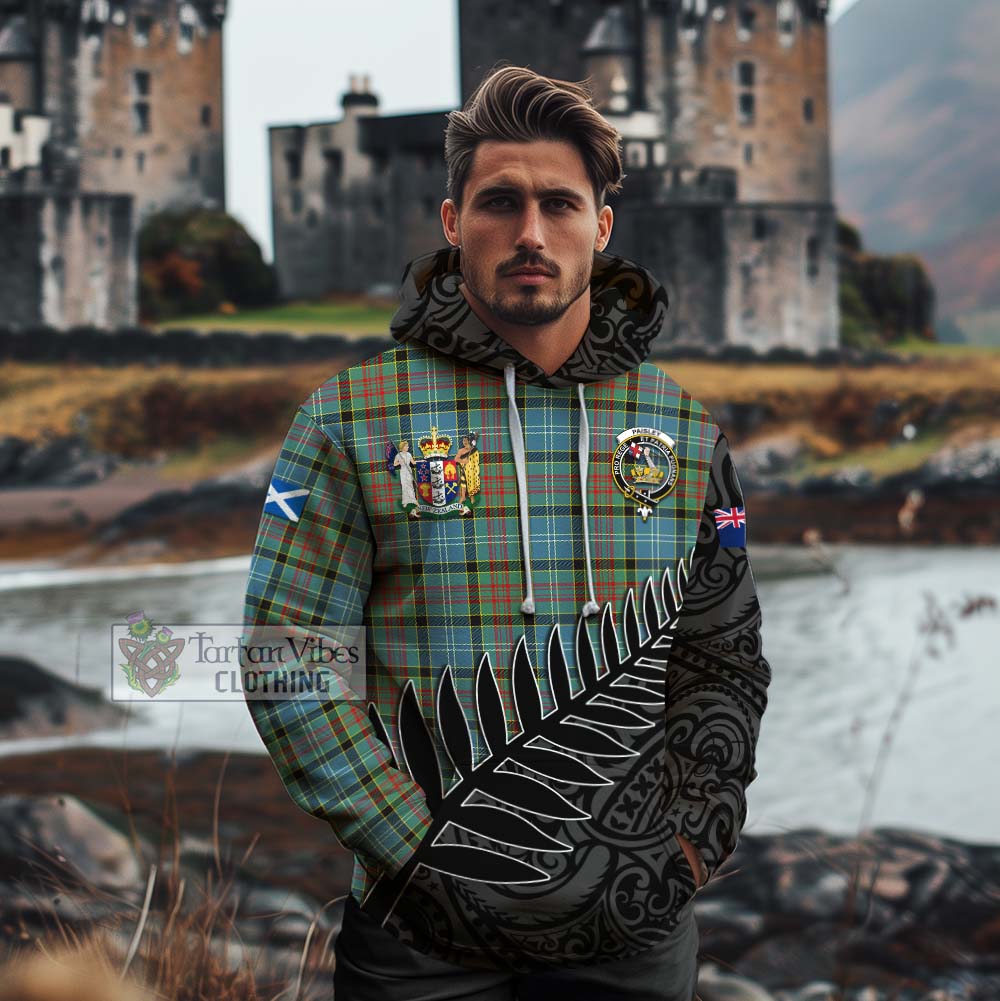 Tartan Vibes Clothing Paisley Crest Tartan Cotton Hoodie with New Zealand Silver Fern Half Style