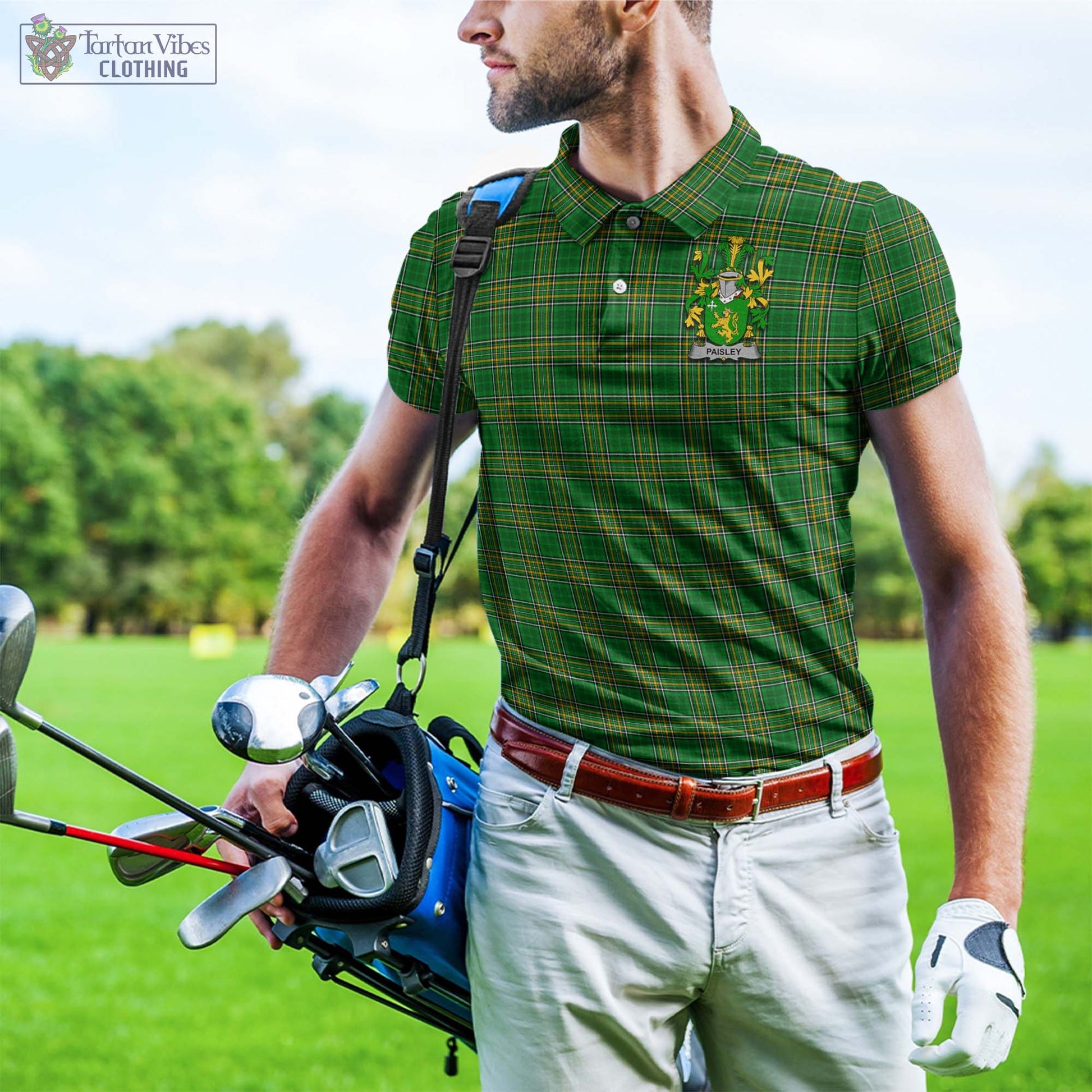 Tartan Vibes Clothing Paisley Ireland Clan Tartan Polo Shirt with Coat of Arms