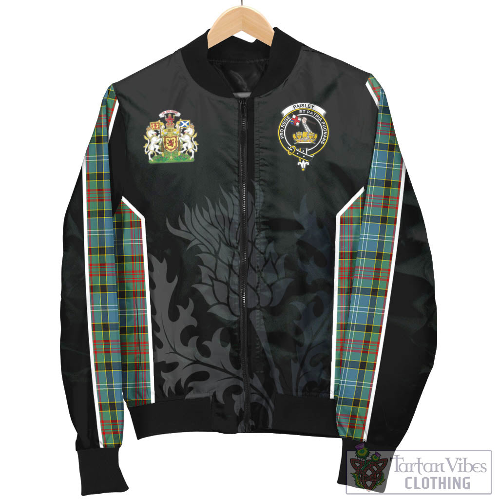 Tartan Vibes Clothing Paisley Tartan Bomber Jacket with Family Crest and Scottish Thistle Vibes Sport Style