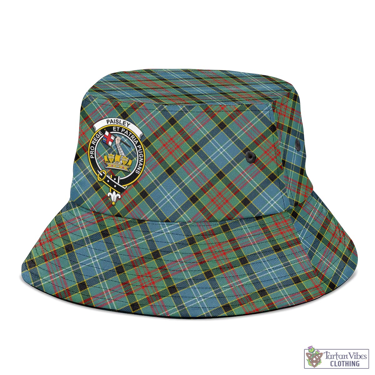 Tartan Vibes Clothing Paisley Tartan Bucket Hat with Family Crest