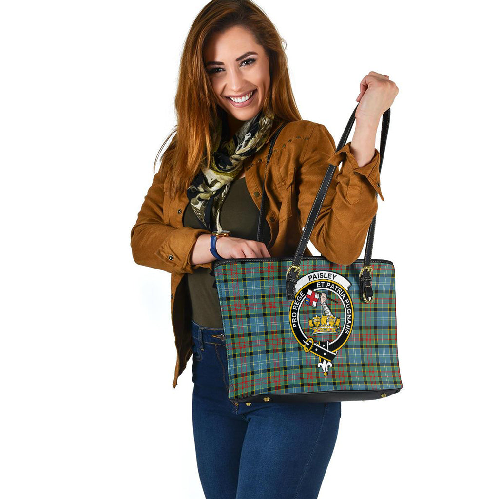 Paisley Tartan Leather Tote Bag with Family Crest - Tartan Vibes Clothing