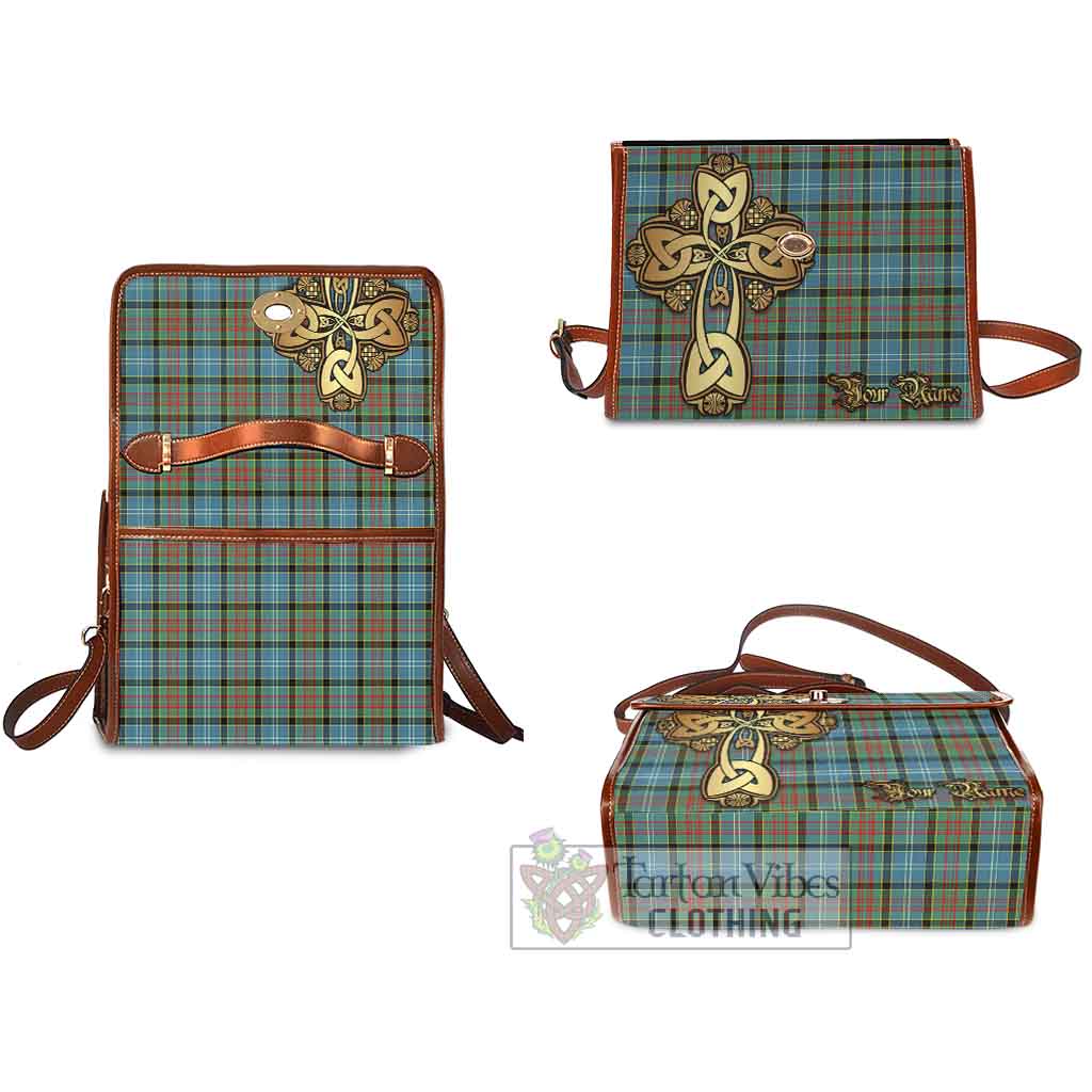 Tartan Vibes Clothing Paisley Tartan Waterproof Canvas Bag Golden Thistle Celtic Cross Style