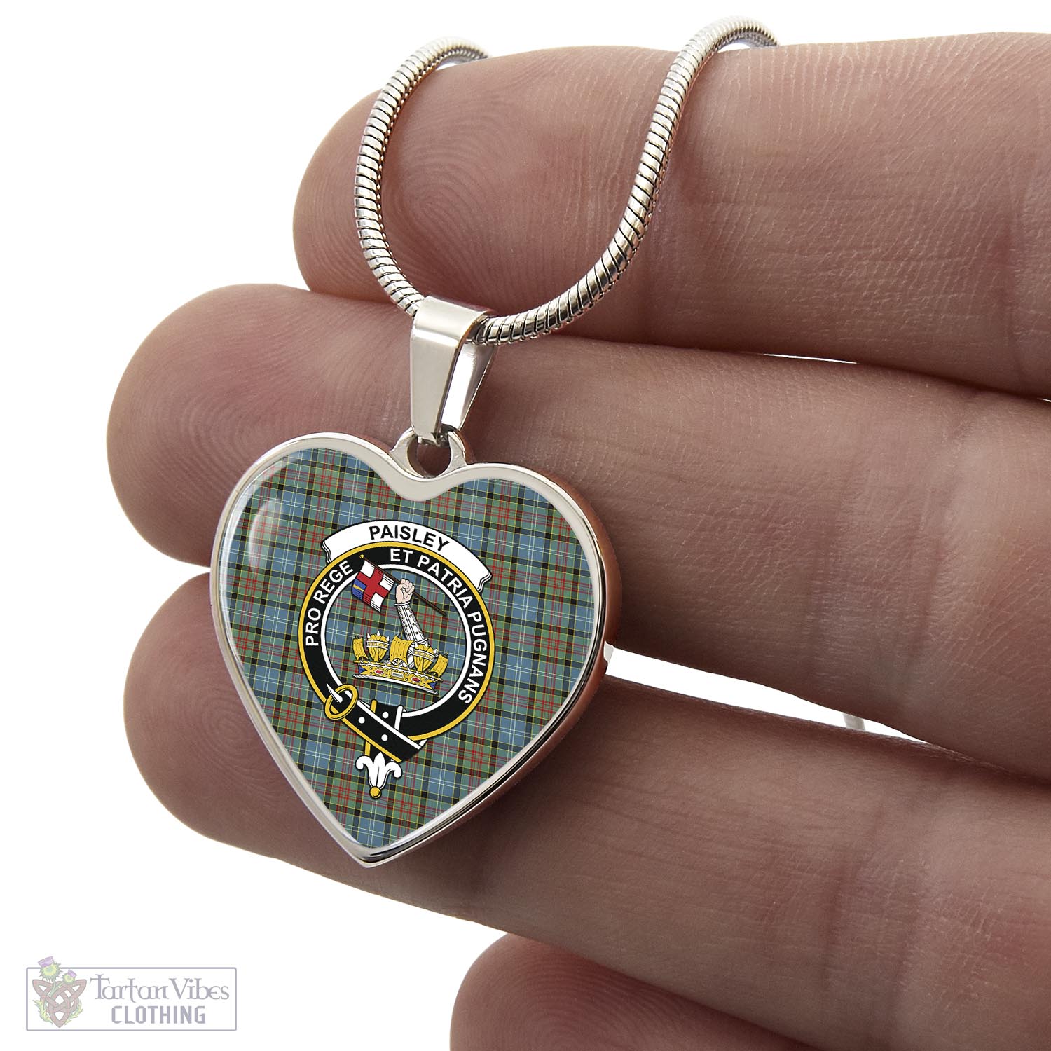 Tartan Vibes Clothing Paisley Tartan Heart Necklace with Family Crest