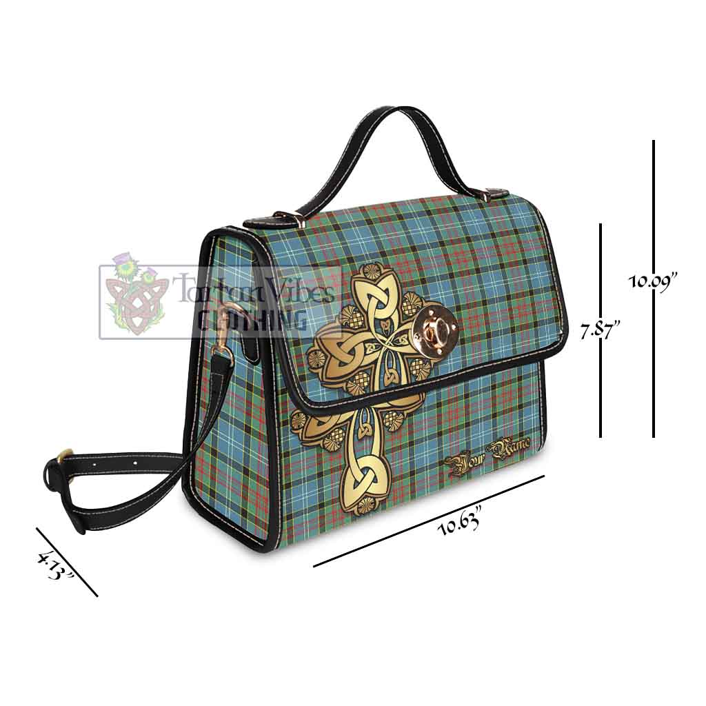 Tartan Vibes Clothing Paisley Tartan Waterproof Canvas Bag Golden Thistle Celtic Cross Style