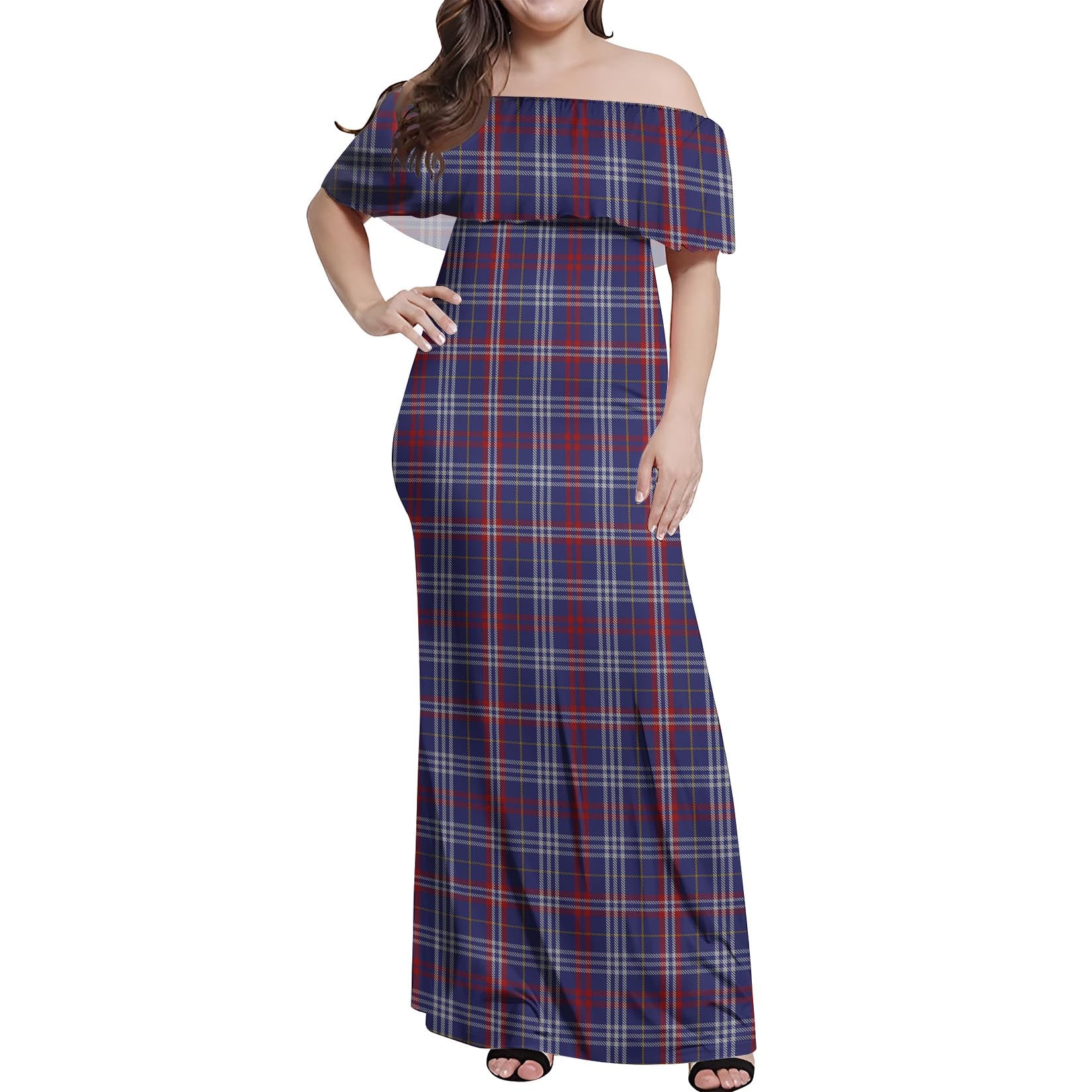 Parker Tartan Off Shoulder Long Dress Women's Dress - Tartanvibesclothing