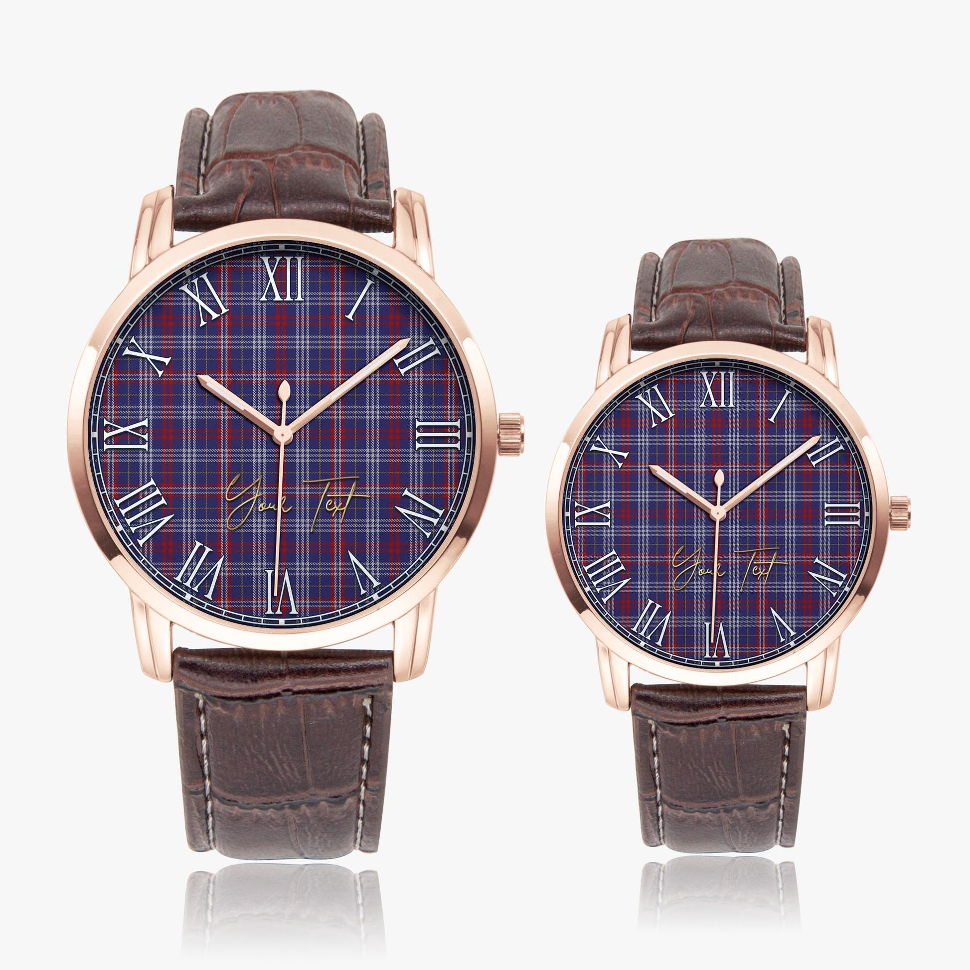 Parker Tartan Personalized Your Text Leather Trap Quartz Watch Wide Type Rose Gold Case With Brown Leather Strap - Tartanvibesclothing