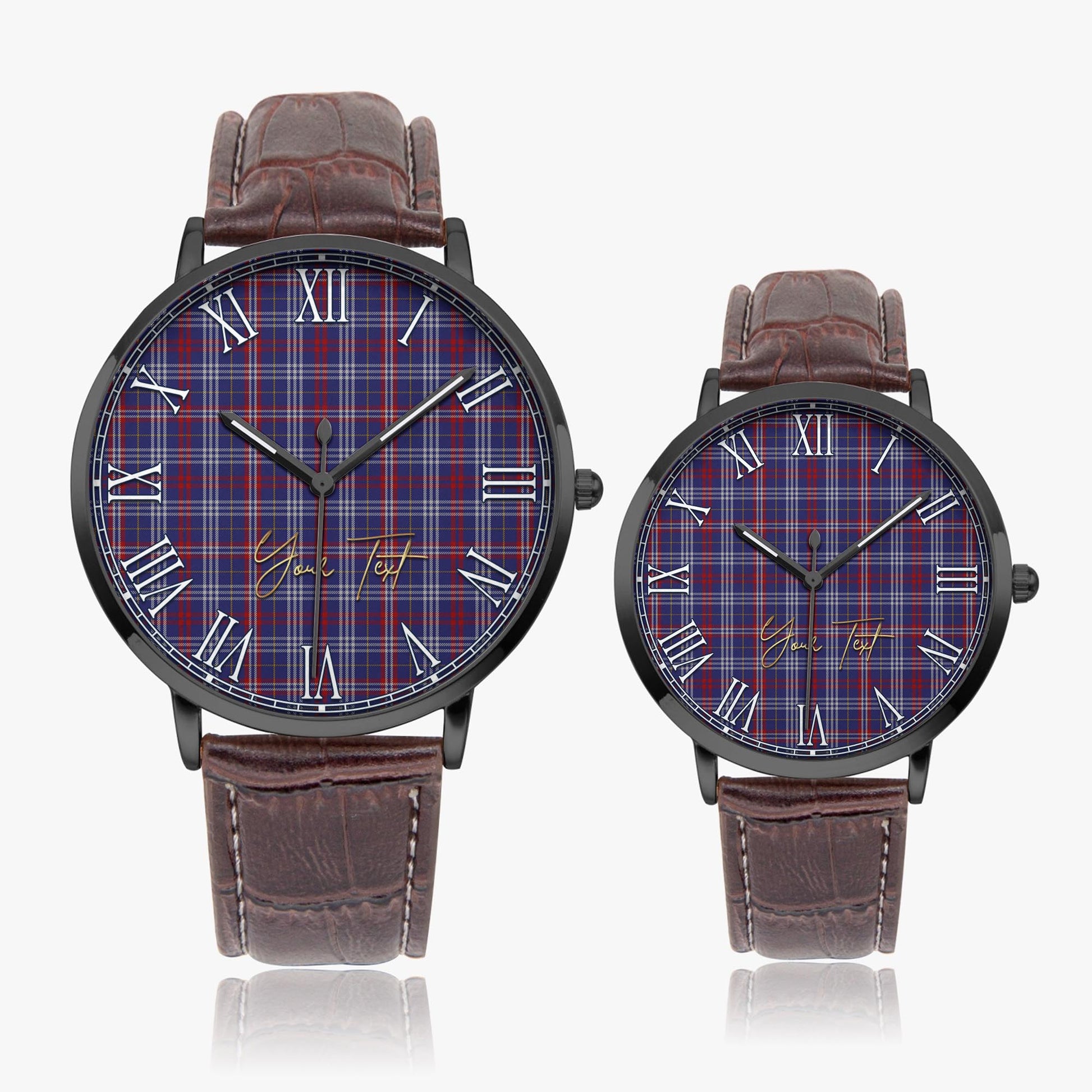 Parker Tartan Personalized Your Text Leather Trap Quartz Watch Ultra Thin Black Case With Brown Leather Strap - Tartanvibesclothing