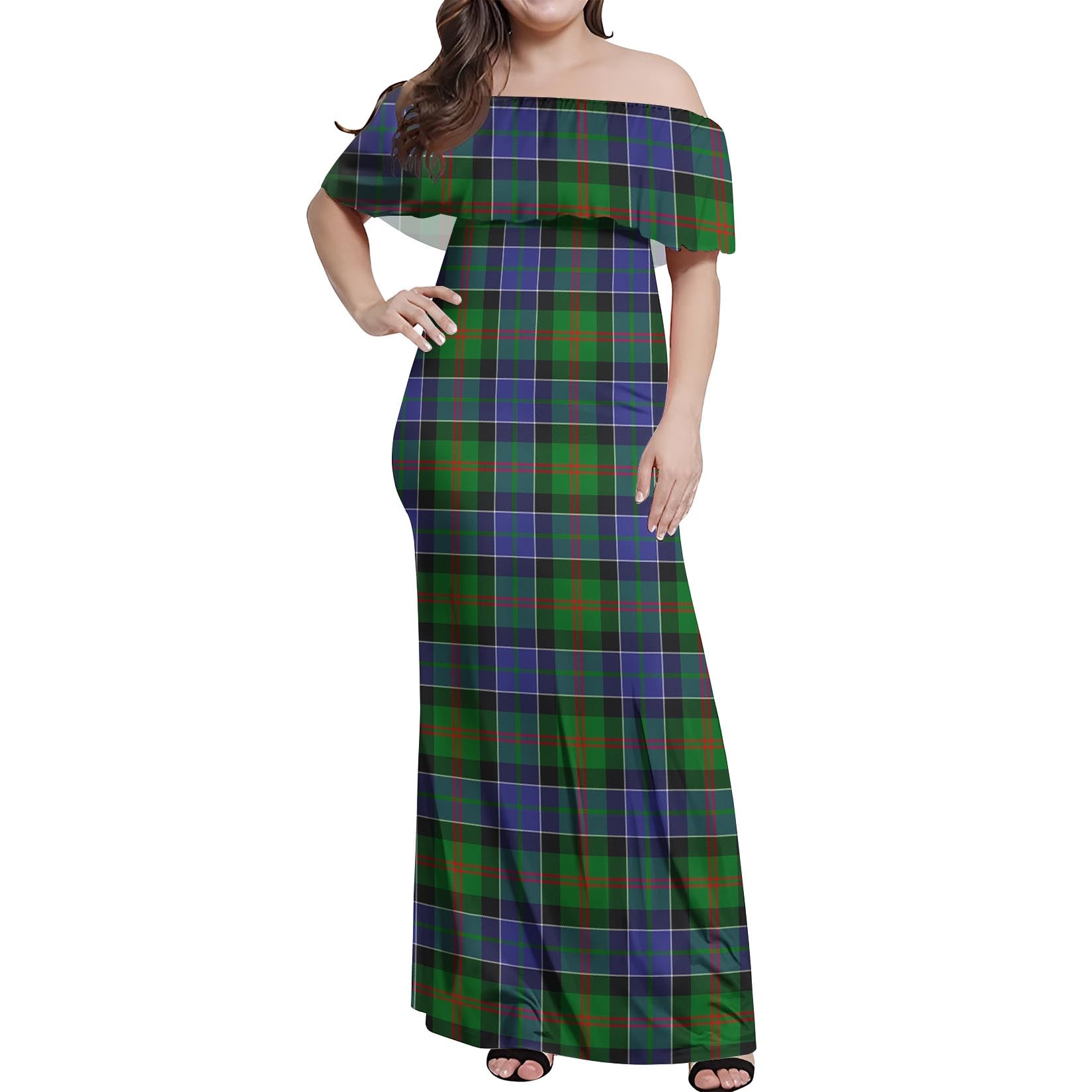 Paterson Tartan Off Shoulder Long Dress Women's Dress - Tartanvibesclothing