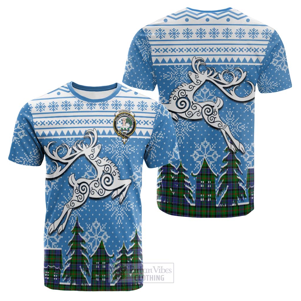 Tartan Vibes Clothing Paterson Clan Christmas Cotton T-shirt Celtic Reindeer Style