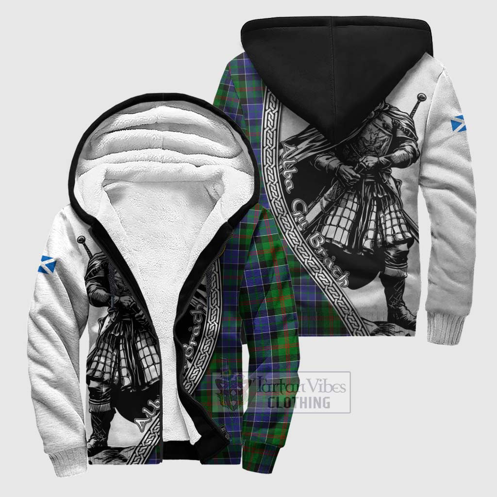 Tartan Vibes Clothing Paterson Tartan Clan Crest Sherpa Hoodie with Highlander Warrior Celtic Style