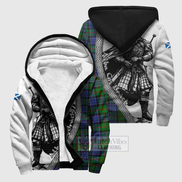 Paterson Tartan Clan Crest Sherpa Hoodie with Highlander Warrior Celtic Style