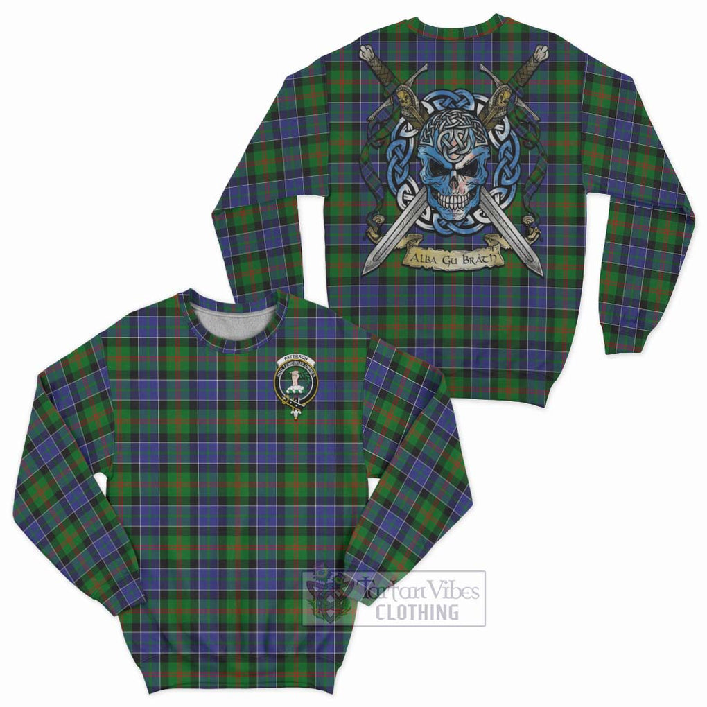 Tartan Vibes Clothing Paterson Tartan Sweatshirt with Family Crest Celtic Skull Style