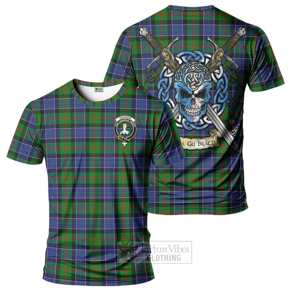 Tartan Vibes Clothing Paterson Tartan T-Shirt with Family Crest Celtic Skull Style