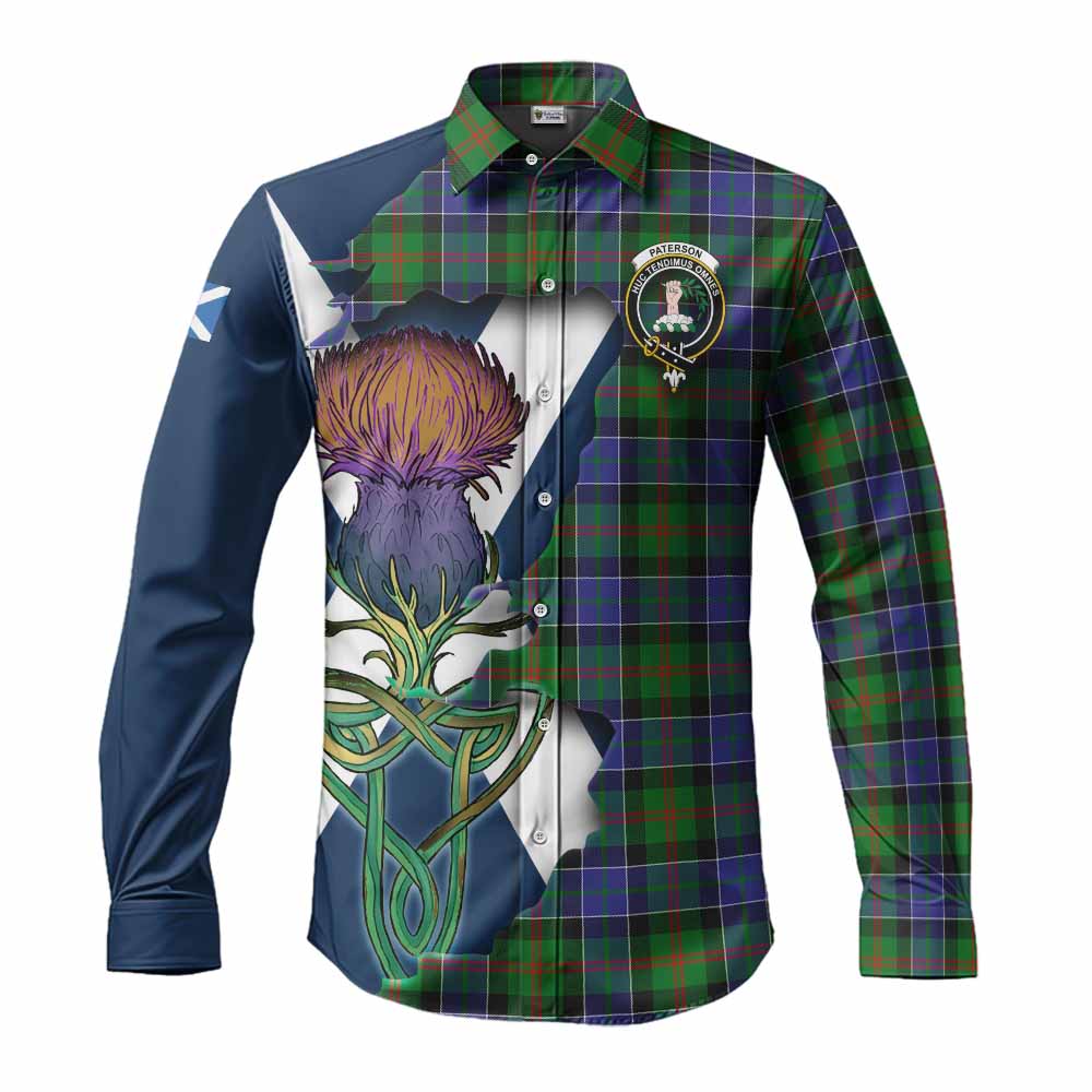 Paterson Tartan Family Crest Long Sleeve Button Shirt Scottish Thistle Celtic Inspired Men's Shirt S - Tartan Vibes Clothing