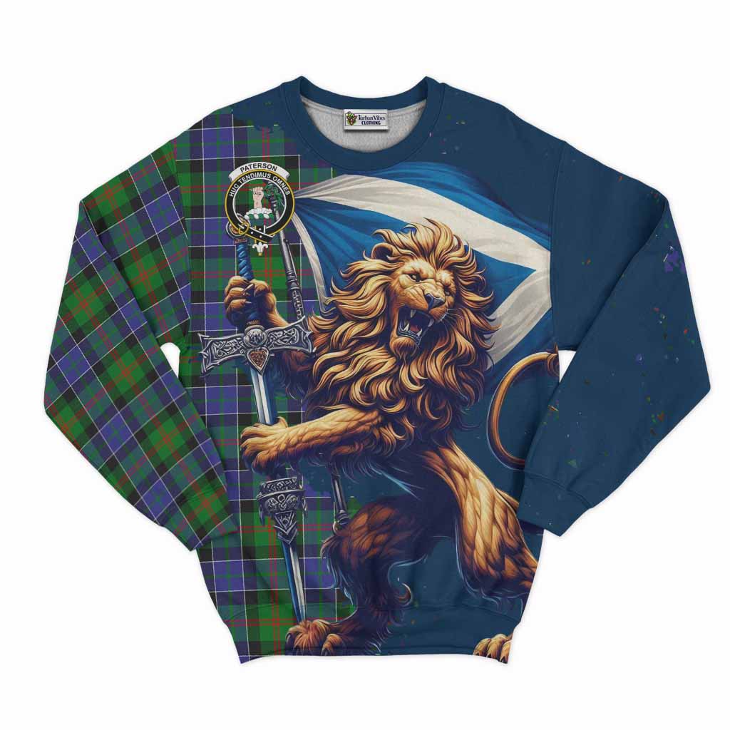 Tartan Vibes Clothing Paterson Tartan Family Crest Sweatshirt with Scottish Majestic Lion