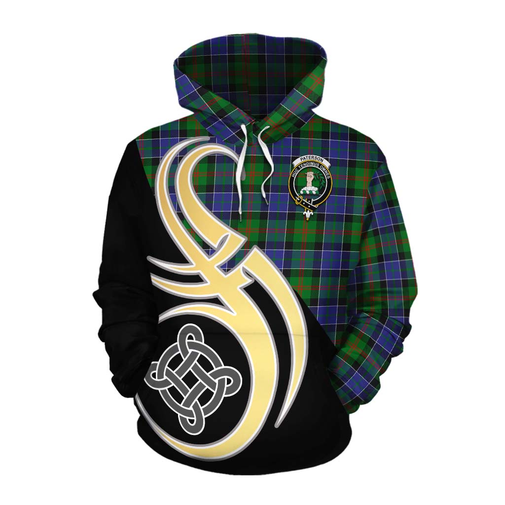 Tartan Vibes Clothing Paterson Tartan Cotton Hoodie with Family Crest and Celtic Symbol Style