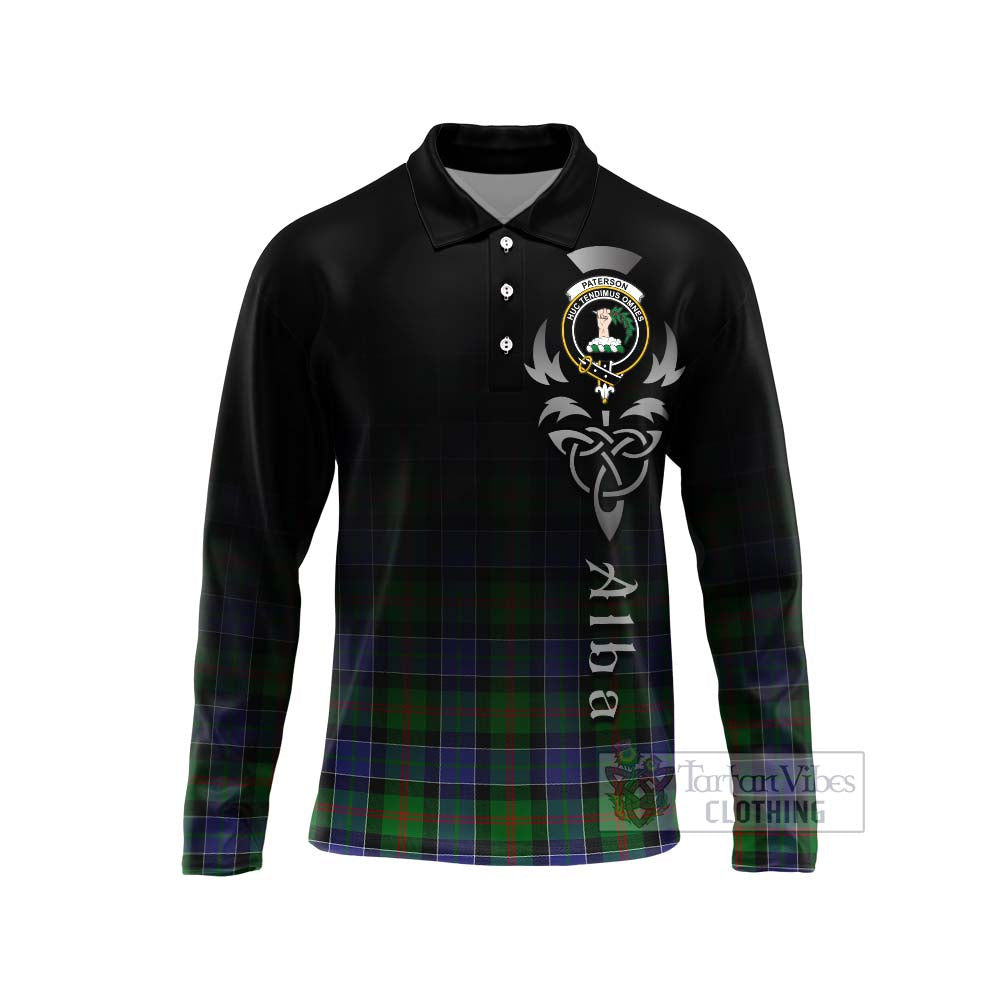 Tartan Vibes Clothing Paterson Tartan Long Sleeve Polo Shirt Featuring Alba Gu Brath Family Crest Celtic Inspired