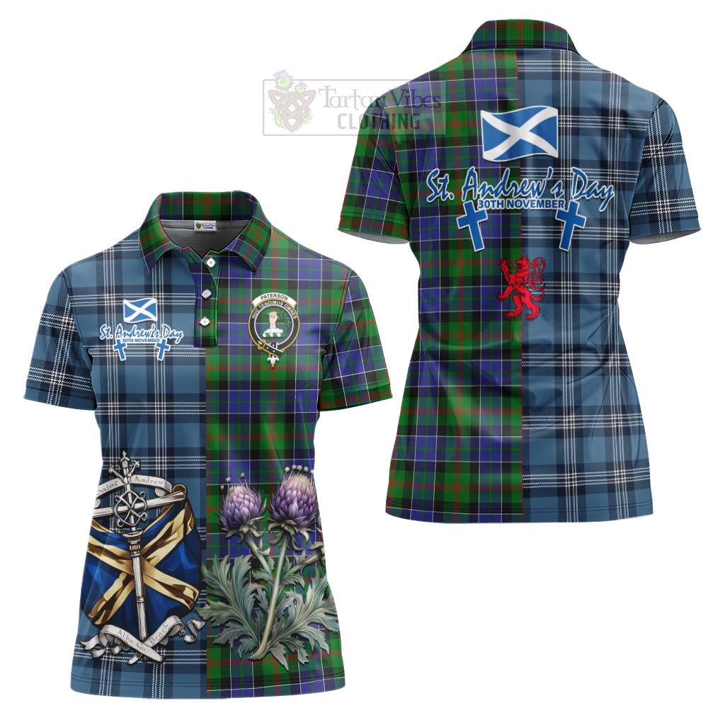 Tartan Vibes Clothing Paterson Tartan Women's Polo Shirt Happy St. Andrew's Day Half Tartan Style