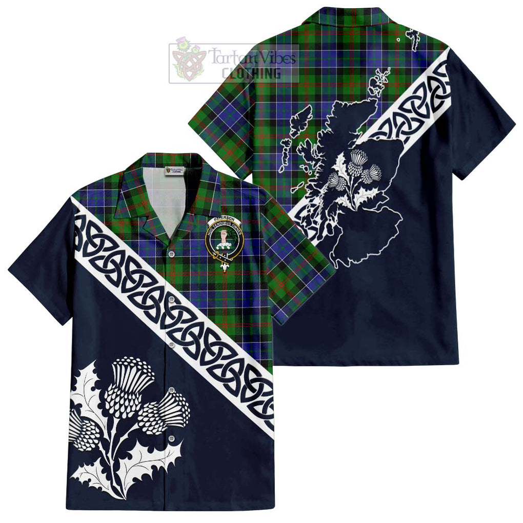 Tartan Vibes Clothing Paterson Tartan Short Sleeve Button Shirt Featuring Thistle and Scotland Map