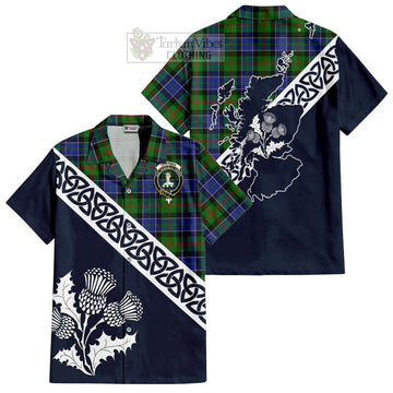 Paterson Tartan Short Sleeve Button Shirt Featuring Thistle and Scotland Map