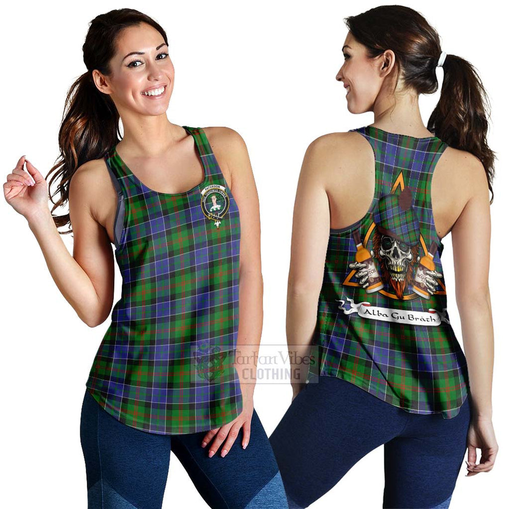 Tartan Vibes Clothing Paterson Tartan Women's Racerback Tanks with Family Crest and Bearded Skull Holding Bottles of Whiskey