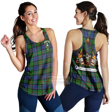 Paterson Tartan Women's Racerback Tanks with Family Crest and Bearded Skull Holding Bottles of Whiskey