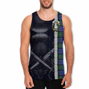 Paterson Tartan Men's Tank Top with Family Crest Cross Sword Thistle Celtic Vibes