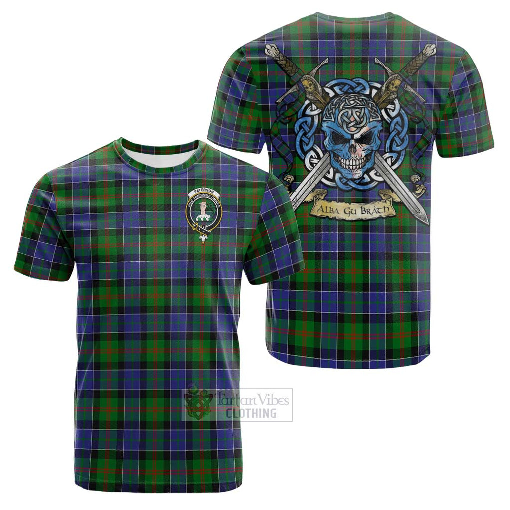 Tartan Vibes Clothing Paterson Tartan Cotton T-shirt with Family Crest Celtic Skull Style