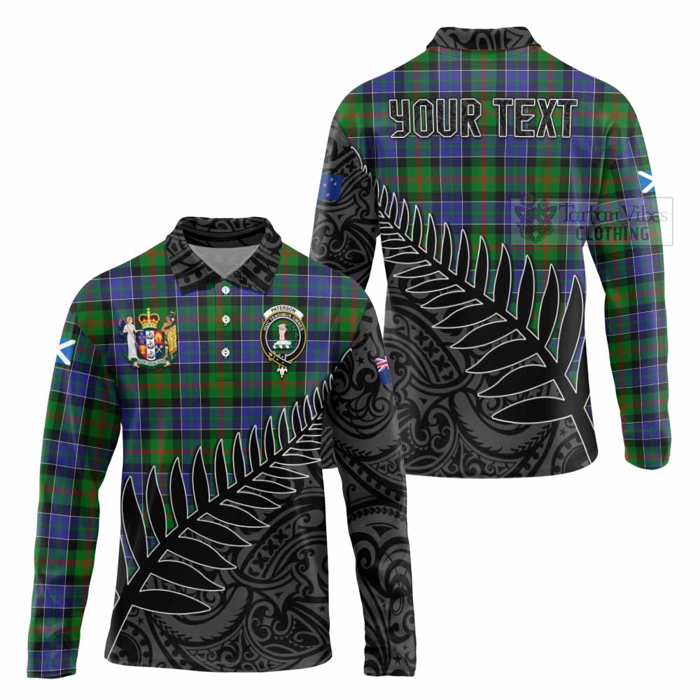 Tartan Vibes Clothing Paterson Crest Tartan Long Sleeve Polo Shirt with New Zealand Silver Fern Half Style