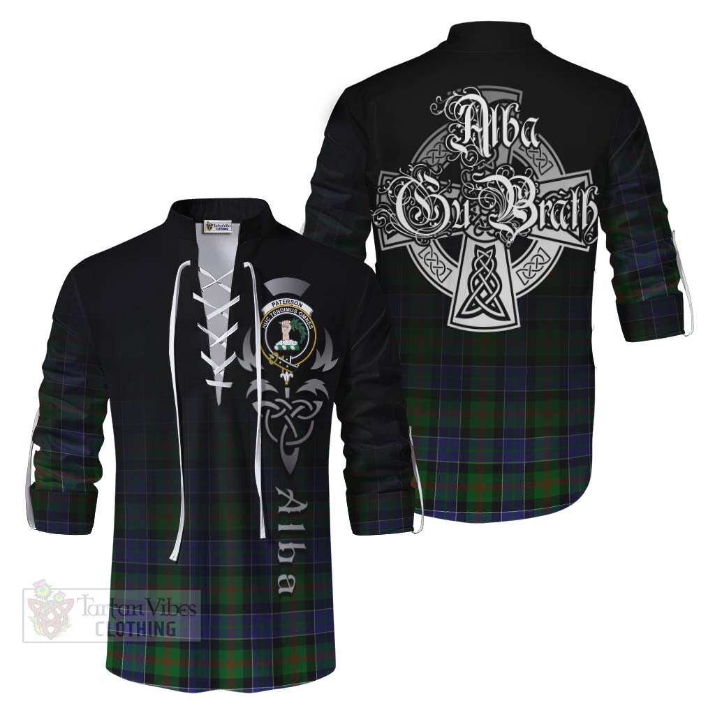 Tartan Vibes Clothing Paterson Tartan Ghillie Kilt Shirt Featuring Alba Gu Brath Family Crest Celtic Inspired