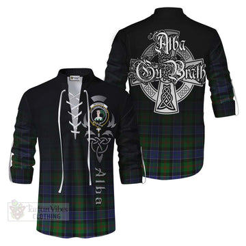 Paterson Tartan Ghillie Kilt Shirt Featuring Alba Gu Brath Family Crest Celtic Inspired