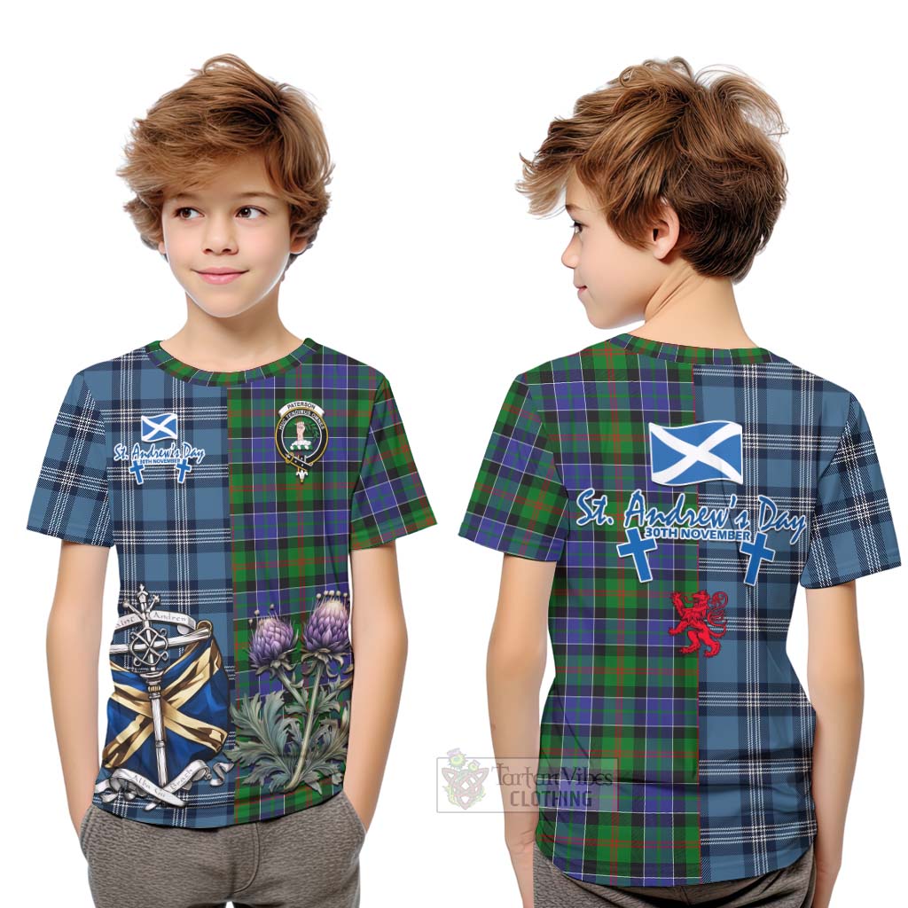 Tartan Vibes Clothing Paterson Tartan Kid T-Shirt Happy St. Andrew's Day Half Tartan Style